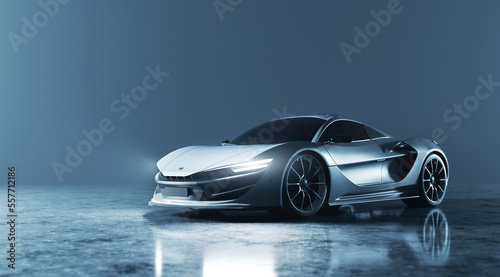 New super sports car with lights on, supercar style