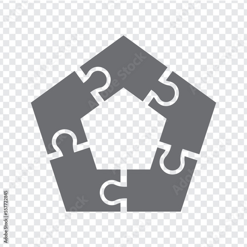Simple icon polygonal puzzle in gray. Simple icon pentagon puzzle of the five elements on transparent background for your web site design, app, UI. Flat design. EPS10.