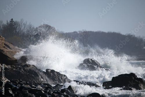 Ocean waves crashing on a rocky shore