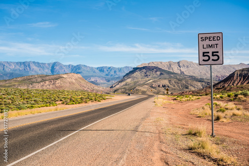 Speed limit 55 sign in Death Valley, USA