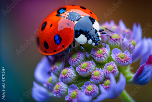 Ladybug on flower macro closeup Generative AI