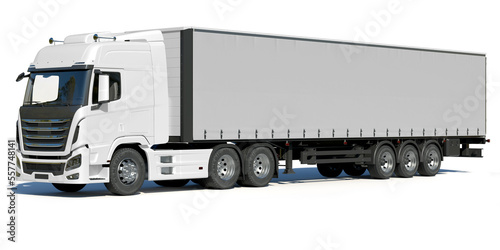 White truck with trailer on white background