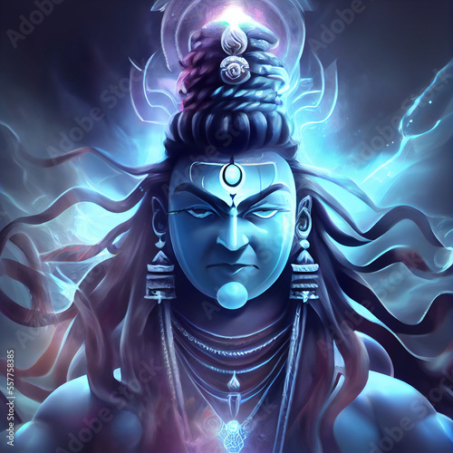 Shiva portrait, hindu god, hinduism deity with blue skin