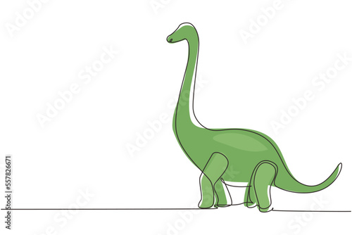 Single one line drawing Brontosaurus or diplodocus dinosaur. The highest dino dinosaur. Extinct ancient animals. Animal history concept. Modern continuous line draw design graphic vector illustration
