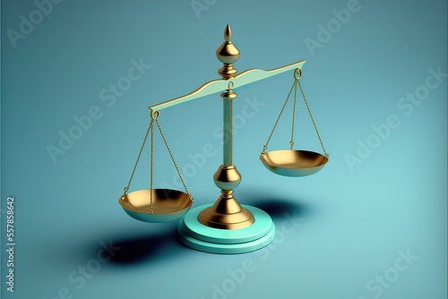 Golden scales of justice on the blue background. Justice concept. Generative ai