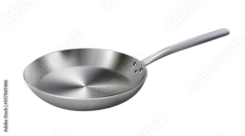 Realistic empty metal frying pan isolated. Png, kitchen utensil.