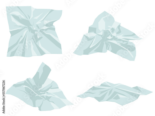 Used napkin or crumpled paper isolated on blue background. Cold or flu seasonal. Wet paper set, crumpled wrinkled wrapper vector illustration. Vector cartoon