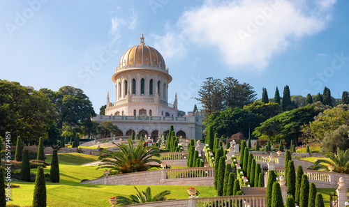 Bahai Gardens in Haifa, Israel. Morning Sunrise. Tourist Attraction.