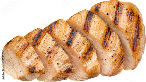 Grilled chicken breast slices isolated