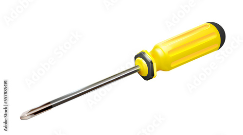 Yellow professional realistic screwdriver with a plastic handle. isometric 3d construction tool isolated. Cruciform for repair and construction.png