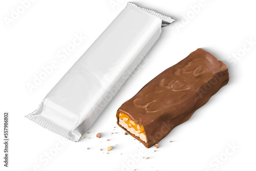 Closeup of chocolate,peanut and caramel bar transparent background high quality details - 3d rendering