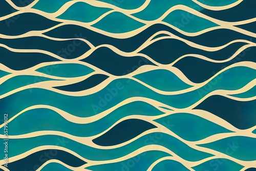 Turquoise wave pattern that repeats endlessly. layout for water-themed backgrounds (lakes, rivers, etc.). monotonous patterning Modifications to the outer shell. Generative AI