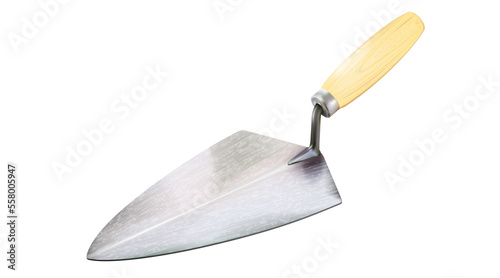 New realistic trowel for mortar and masonry work, isolated. Construction tool with wooden handle. png