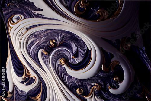 fractal swirling marble background with gold. generative ai