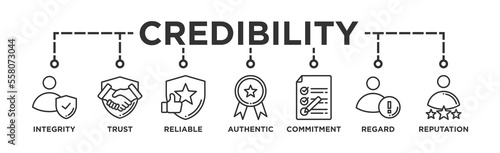 Credibility banner web icon vector illustration concept with icon of integrity, trust, reliable, authentic, commitment, regard, and reputation