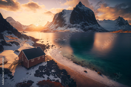 Views from around the Lofoten Islands in Norway, fictional landscape made with generative ai