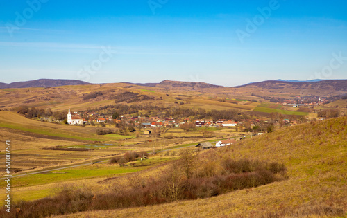 Landscape of a village between the hills of Transylvania - Romania