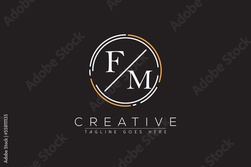 letter fm elegant and luxury Initial with circle frame minimal monogram logo design vector template