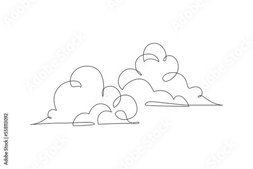 Abstract sun and clouds continuous line art drawing. Cloudy weather concept.