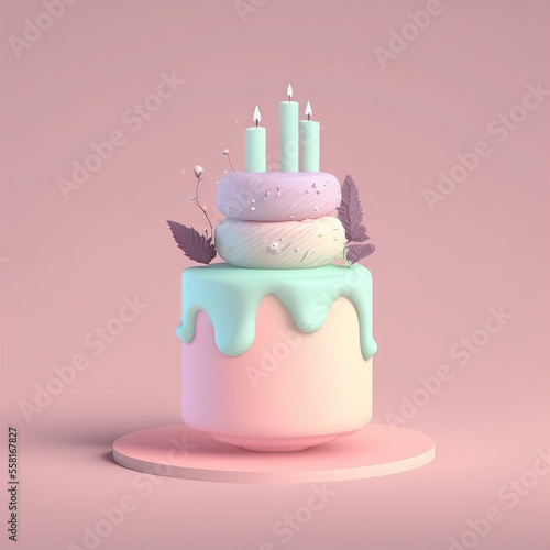 Delicious birthday cake in beautiful colors. Generative AI