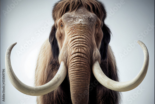 A portrait of a prehistoric Wooly Mammoth. Isolated on white
