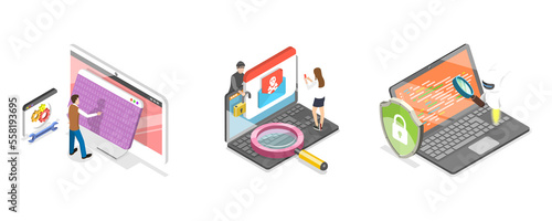 3D Isometric Flat Conceptual Illustration of Cyber Security