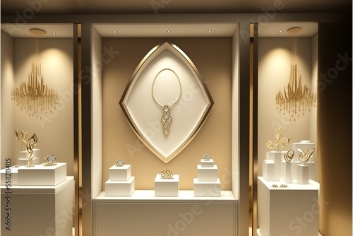 jewelry store with many women's and men's jewelry, modern style