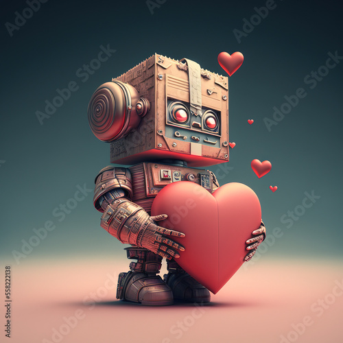 Mini Robot hold Heart. Generative ai