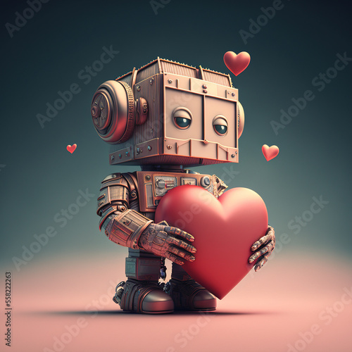 Mini Robot hold Heart. Generative ai