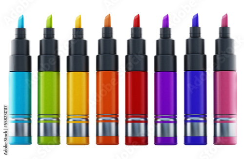 Multi colored marker pens on transparent background