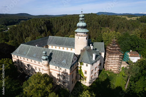 Drone view of castle Lemberk, Czechy Republic