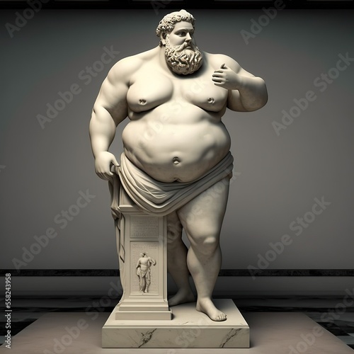 Antique greek man statue with obesity, concept of Body Positivity, created with Generative AI technology