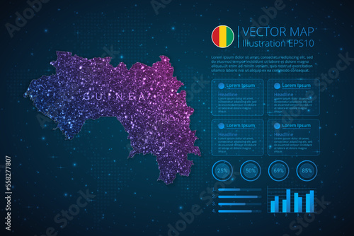 Guinea map infographics template for diagram, graph, presentation and chart with abstract geometric mesh polygonal light concept on blue background. Vector Illustration EPS10.
