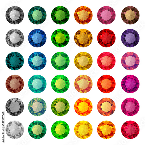 Colorful gemstones collection - set of multicolored diamonds. Precious stone vector jewels. 