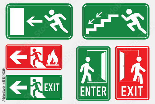 emergency exit signs on background