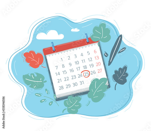 Flat calendar Icon. Calendar on the wall. Vector illustration.