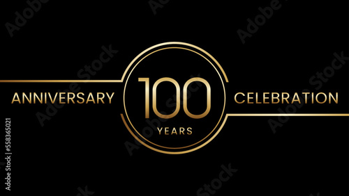100th anniversary. Anniversary template design with golden text and ring. Logo Vector Template