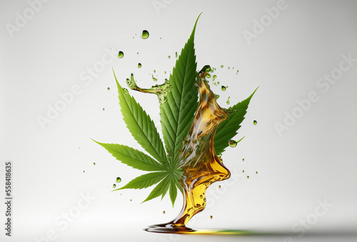 Medical cannabis oil. Marijuana leaf with oil extract. Generative ai