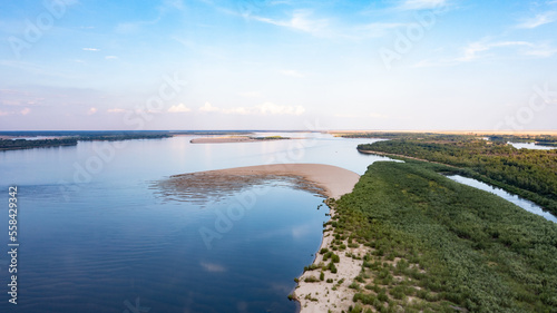 beautiful wild bank of the volga river astrakhan region from drone