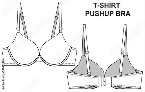 TECHNICAL SKETCH OF T-SHIRT PADDED BRA IN VECTOR FILE