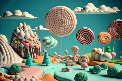 Candy landscape, plasticine landscape, AI generation