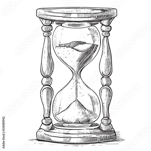 Old vintage hourglass hand drawn sketch in doodle style Vector illustration