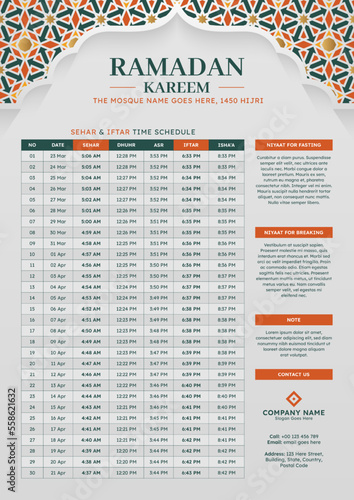 Ramadan Kareem Hijri Arabesque Calendar Template Design