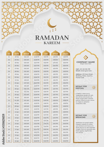 Ramadan Kareem Hijri Calendar Template Design with Crescent Moon Illustration
