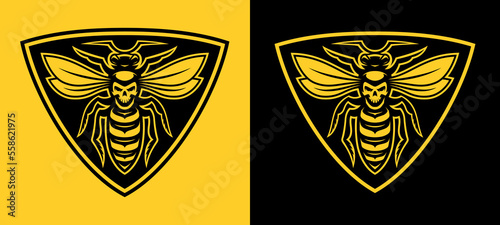 Set of vector wasp skull logo for white and dark backgrounds