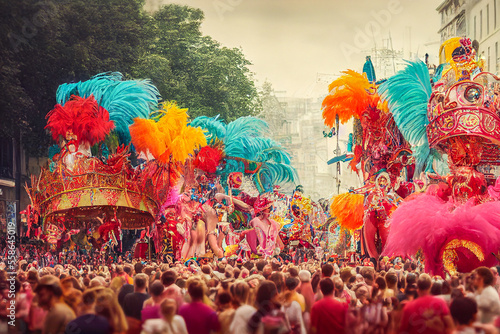 carnival parade on the street in Rio de Janeiro, Generative AI Art Illustration