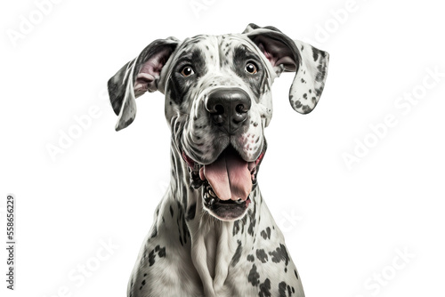 Happy Great Dane dog smiling on isolated on transparent background. Portrait of a cute Great Dane dog. Digital art 