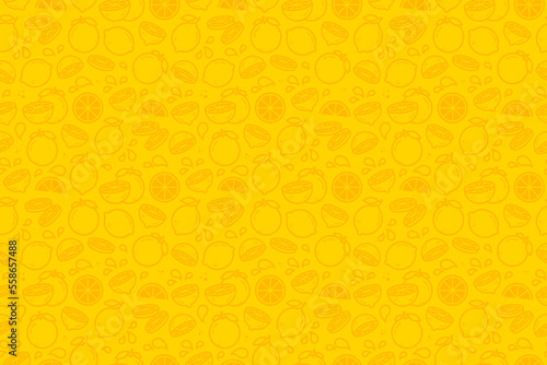 Collection of citrus fruits seamless pattern for package, kitchen design, fabric and textile. Lime, lemon, orange print in outline style
