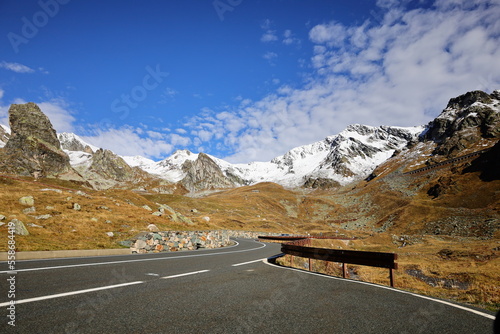 View on the Great St Bernard Pass which is the third highest road pass in Switzerland at an elevation of 2,469 m