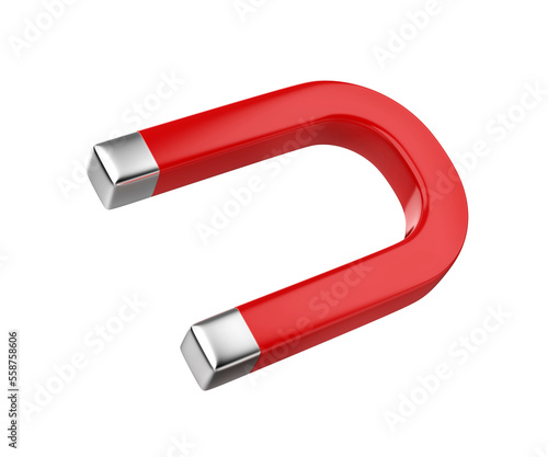 Red horseshoe magnet on transparent background